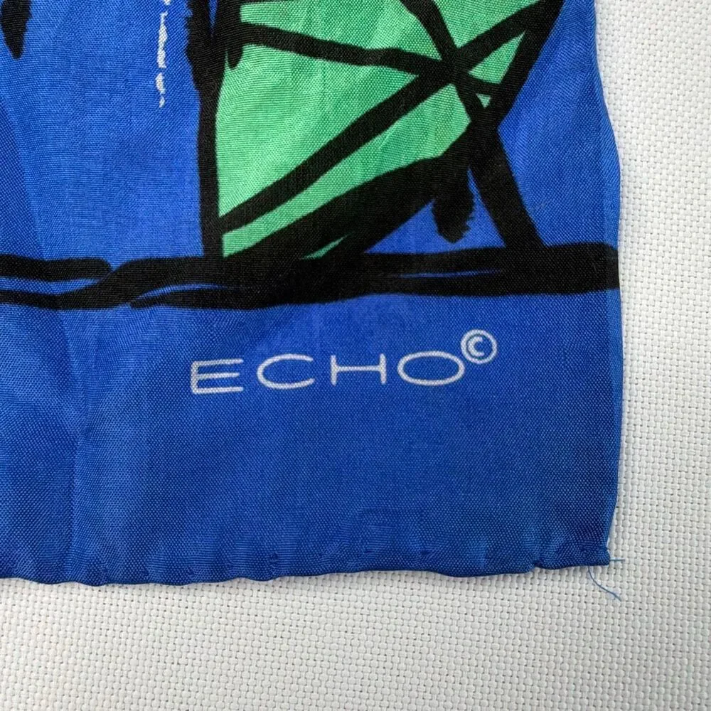 ECHO Vintage Silk Scarf Bold Stained Glass Flower Pattern.  Hand Rolled